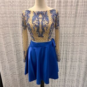 Rachel Allan Blue and Nude Mini Dress